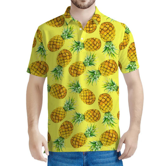 Pastel Yellow Pineapple Pattern Print Men's Polo Shirt