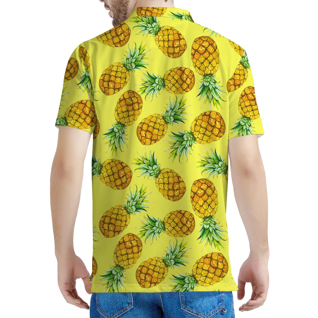 Pastel Yellow Pineapple Pattern Print Men's Polo Shirt