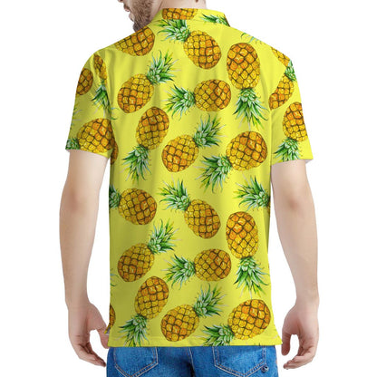 Pastel Yellow Pineapple Pattern Print Men's Polo Shirt