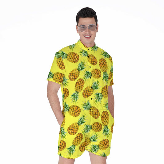 Pastel Yellow Pineapple Pattern Print Men's Rompers