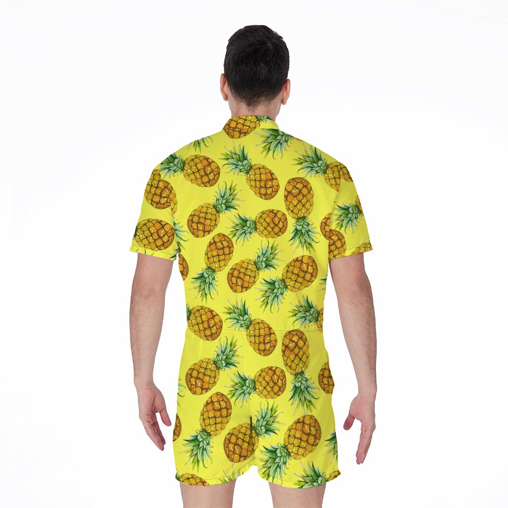 Pastel Yellow Pineapple Pattern Print Men's Rompers