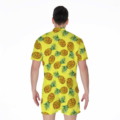 Pastel Yellow Pineapple Pattern Print Men's Rompers