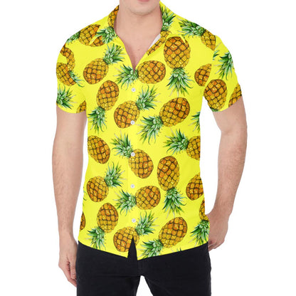 Pastel Yellow Pineapple Pattern Print Men's Shirt