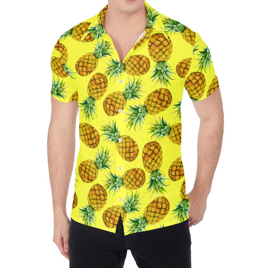Pastel Yellow Pineapple Pattern Print Men's Shirt