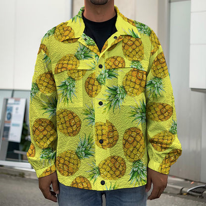 Pastel Yellow Pineapple Pattern Print Men's Shirt Jacket