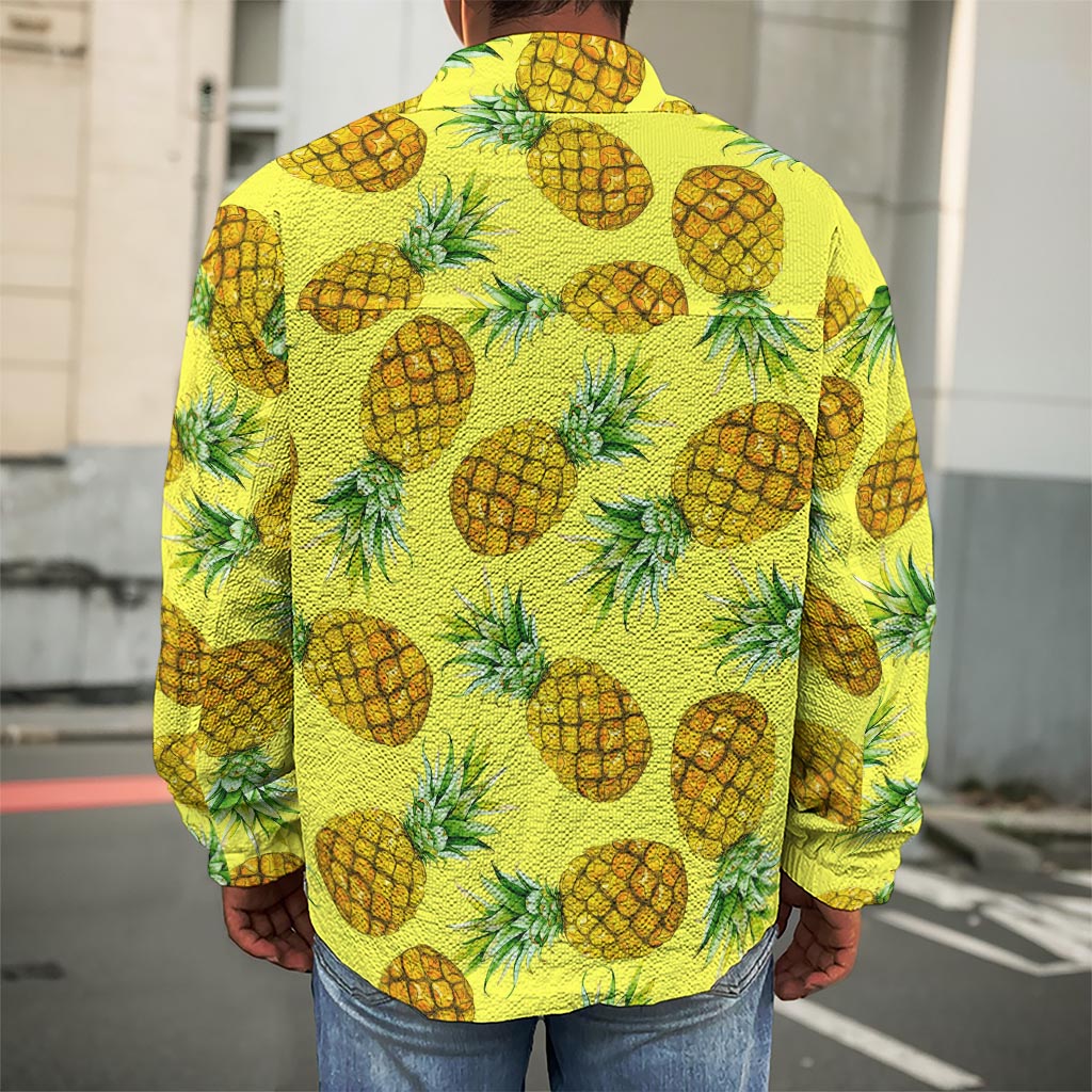 Pastel Yellow Pineapple Pattern Print Men's Shirt Jacket