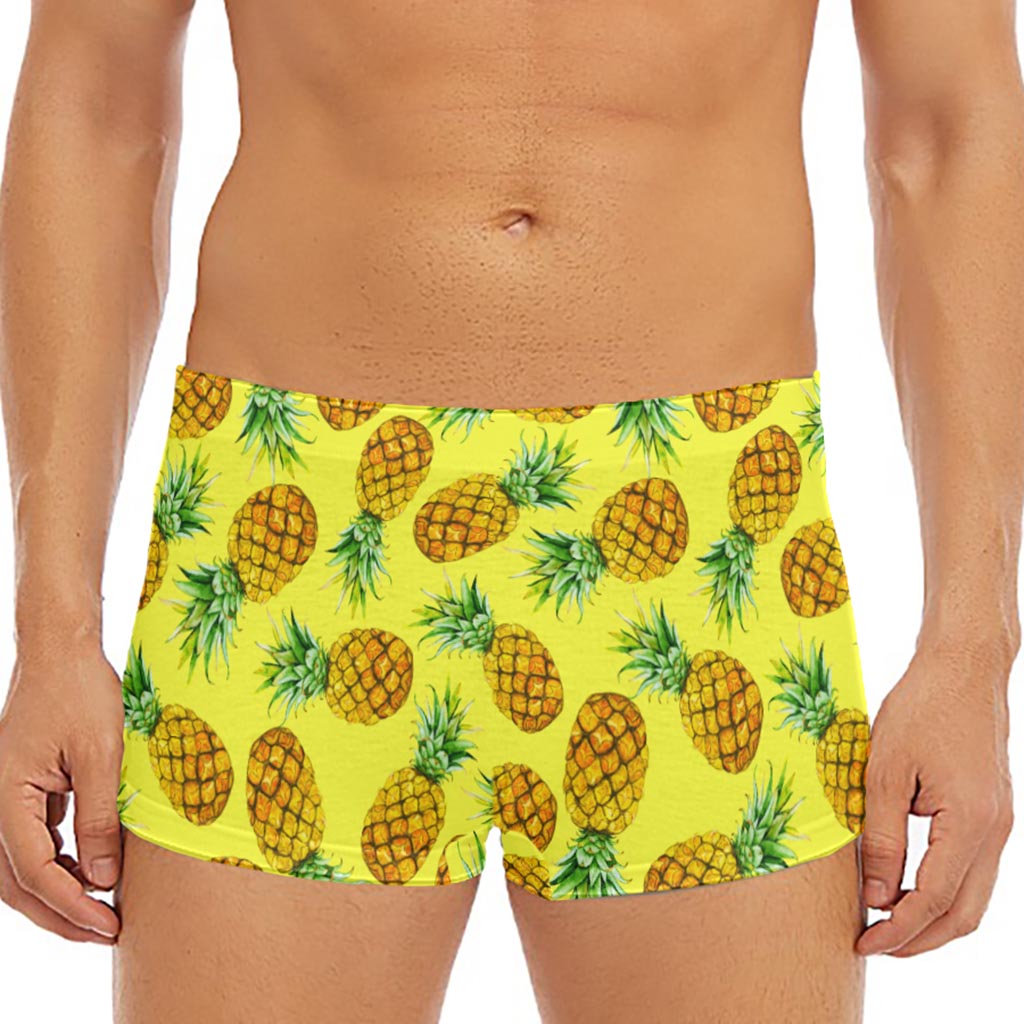 Pastel Yellow Pineapple Pattern Print Men's Short Boxer Briefs