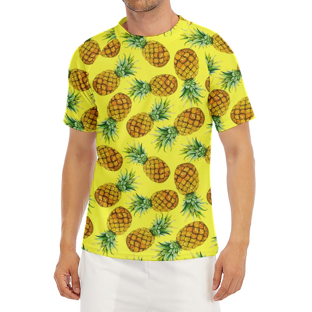 Pastel Yellow Pineapple Pattern Print Men's Short Sleeve Rash Guard