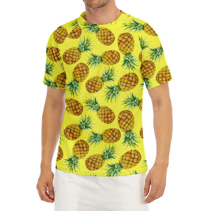 Pastel Yellow Pineapple Pattern Print Men's Short Sleeve Rash Guard