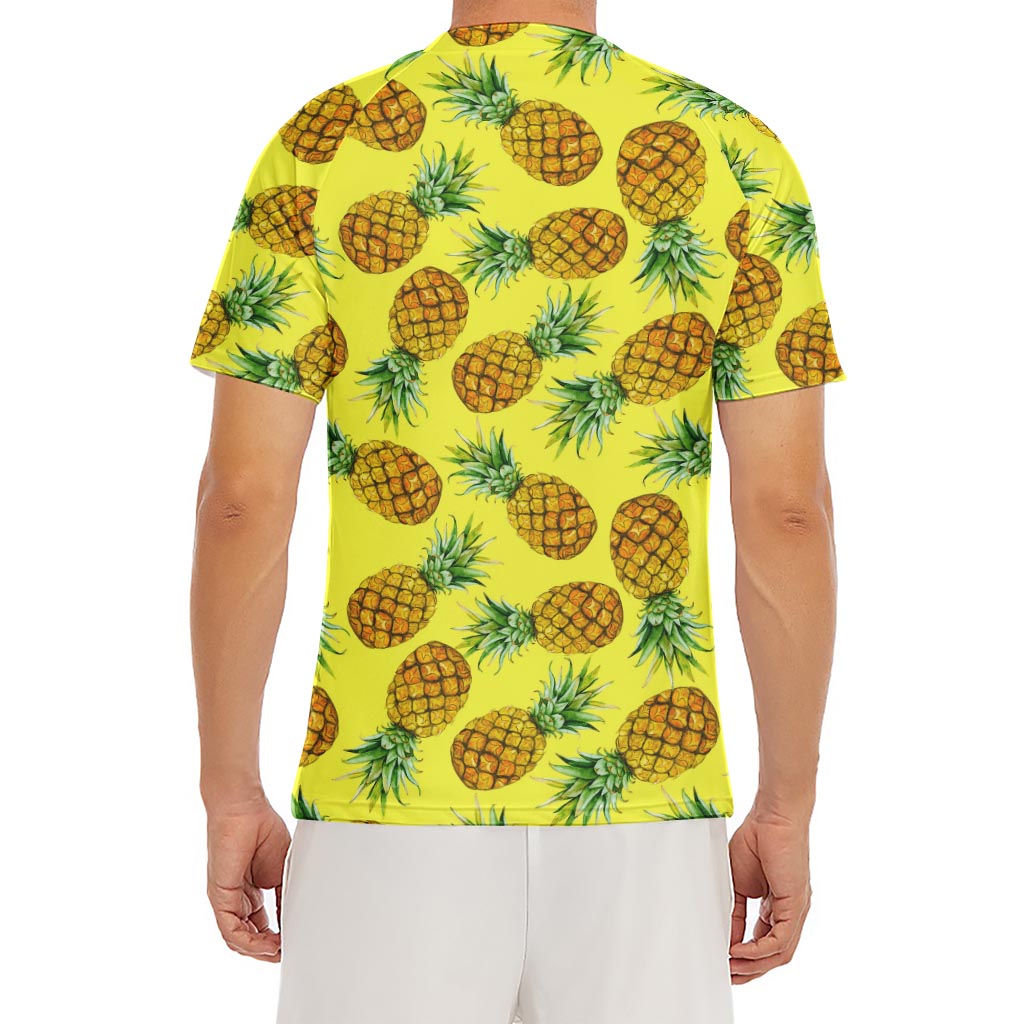 Pastel Yellow Pineapple Pattern Print Men's Short Sleeve Rash Guard