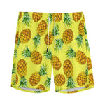Pastel Yellow Pineapple Pattern Print Men's Sports Shorts