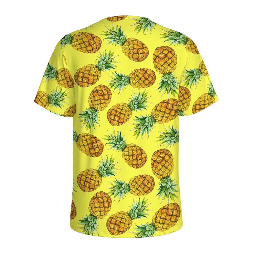Pastel Yellow Pineapple Pattern Print Men's Sports T-Shirt