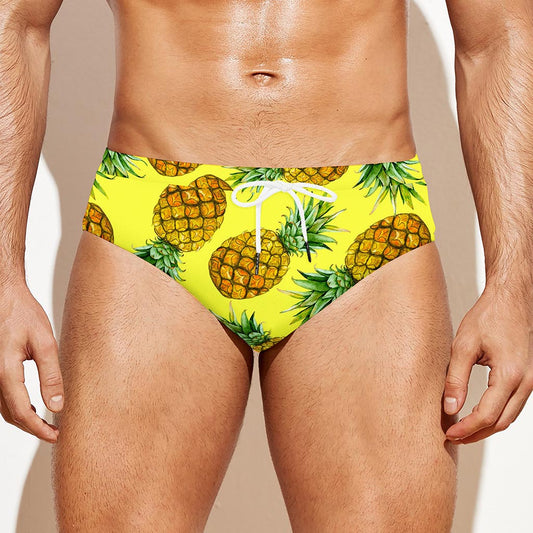 Pastel Yellow Pineapple Pattern Print Men's Swim Briefs