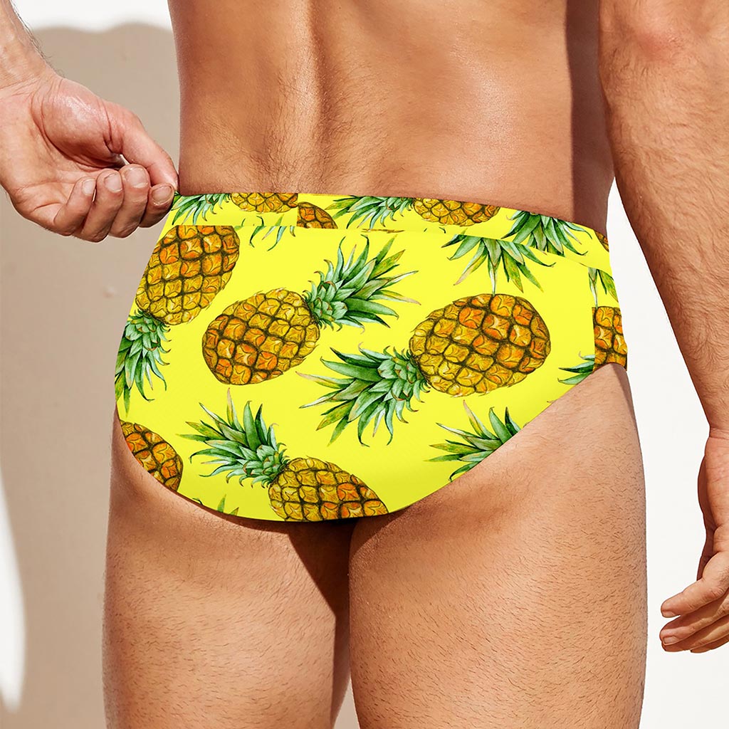 Pastel Yellow Pineapple Pattern Print Men's Swim Briefs