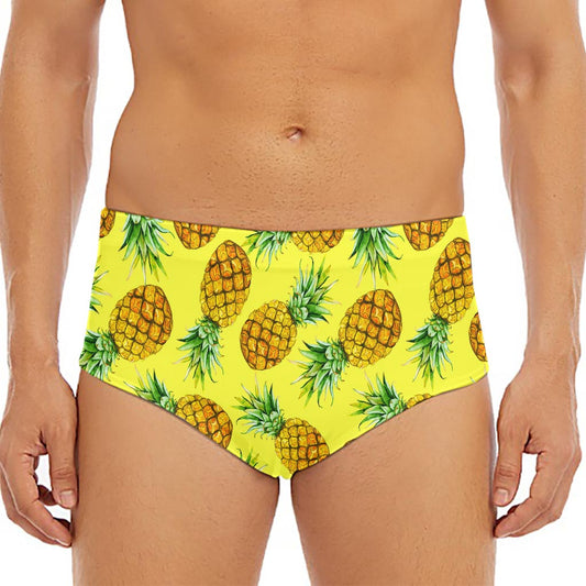 Pastel Yellow Pineapple Pattern Print Men's Triangle Swim Briefs