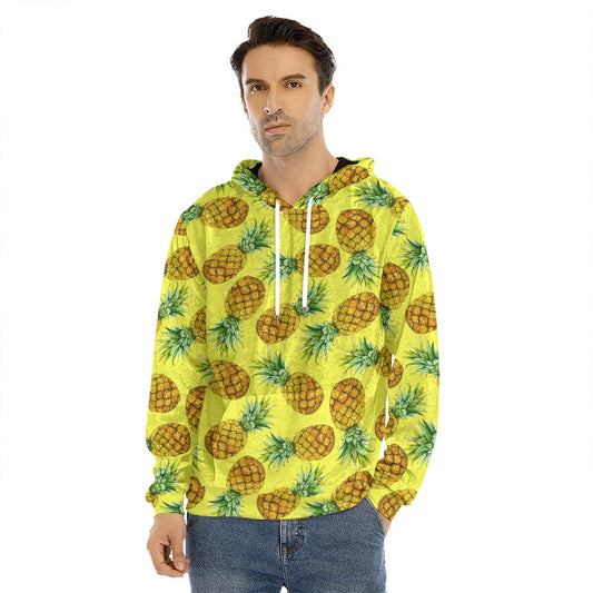 Pastel Yellow Pineapple Pattern Print Men's Velvet Pullover Hoodie