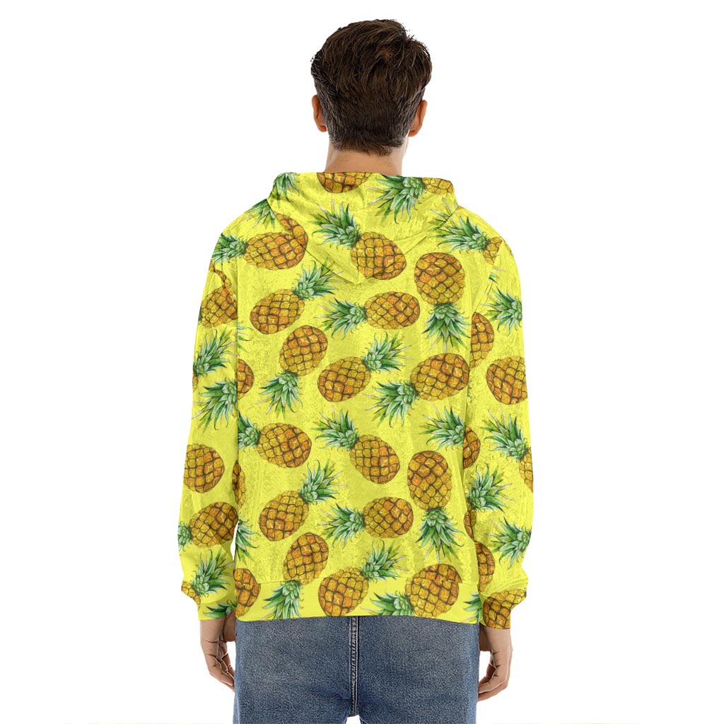 Pastel Yellow Pineapple Pattern Print Men's Velvet Pullover Hoodie