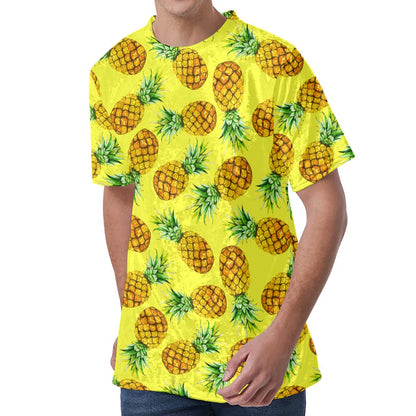 Pastel Yellow Pineapple Pattern Print Men's Velvet T-Shirt