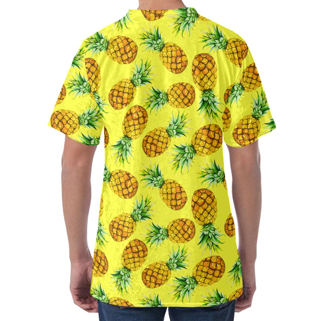 Pastel Yellow Pineapple Pattern Print Men's Velvet T-Shirt