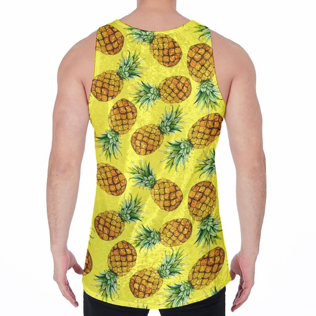 Pastel Yellow Pineapple Pattern Print Men's Velvet Tank Top