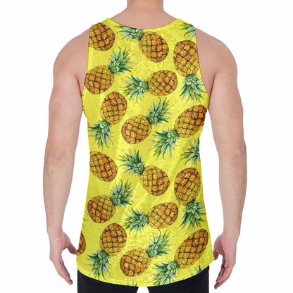 Pastel Yellow Pineapple Pattern Print Men's Velvet Tank Top