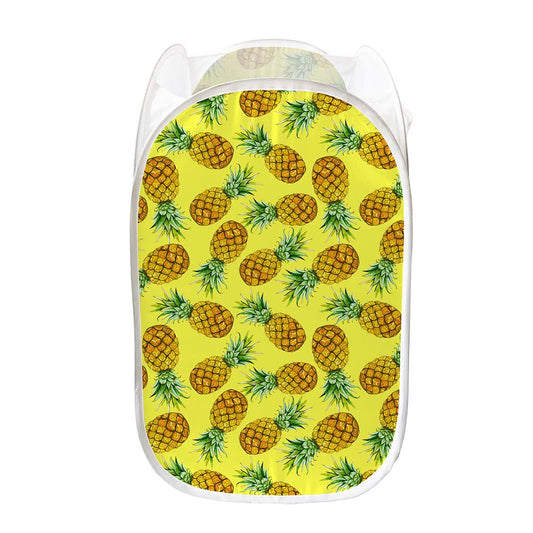 Pastel Yellow Pineapple Pattern Print Mesh Laundry Hamper