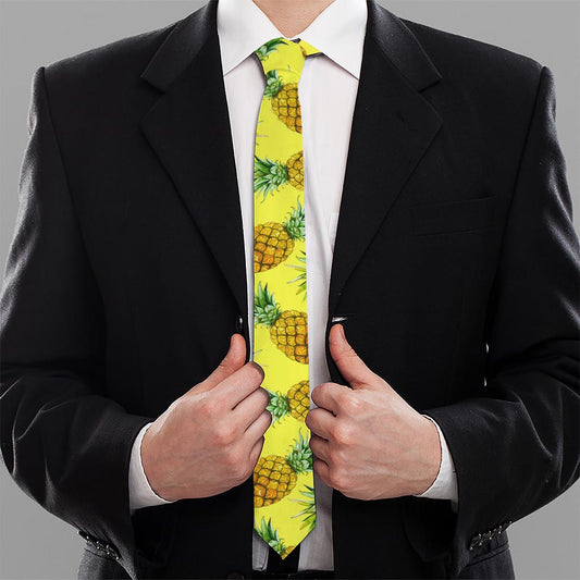 Pastel Yellow Pineapple Pattern Print Necktie