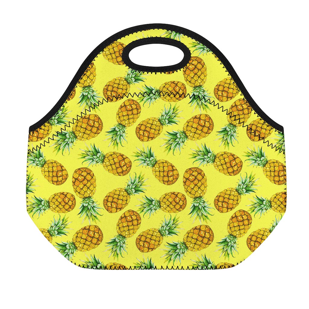 Pastel Yellow Pineapple Pattern Print Neoprene Lunch Bag