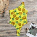 Pastel Yellow Pineapple Pattern Print One Shoulder Bodysuit