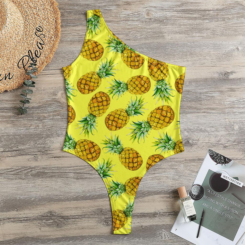 Pastel Yellow Pineapple Pattern Print One Shoulder Bodysuit