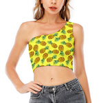 Pastel Yellow Pineapple Pattern Print One Shoulder Crop Top