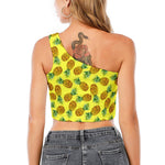 Pastel Yellow Pineapple Pattern Print One Shoulder Crop Top