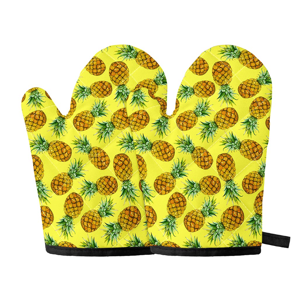 Pastel Yellow Pineapple Pattern Print Oven Mitts
