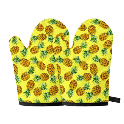 Pastel Yellow Pineapple Pattern Print Oven Mitts