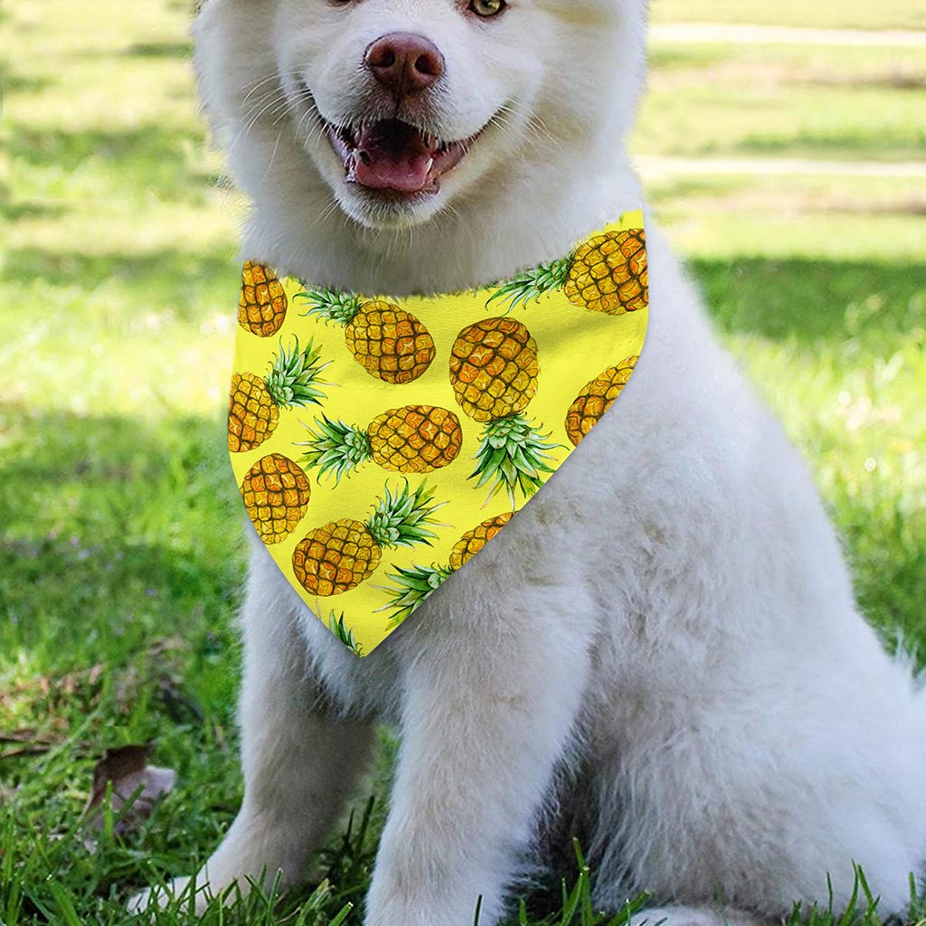 Pastel Yellow Pineapple Pattern Print Over The Collar Dog Bandana