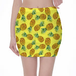 Pastel Yellow Pineapple Pattern Print Pencil Mini Skirt