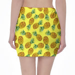 Pastel Yellow Pineapple Pattern Print Pencil Mini Skirt