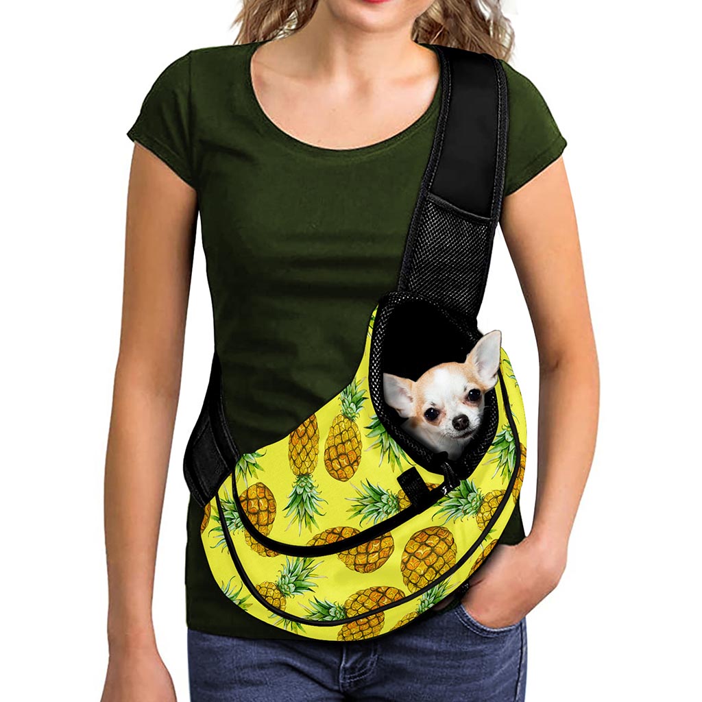 Pastel Yellow Pineapple Pattern Print Pet Sling Carrier