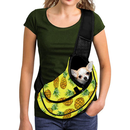Pastel Yellow Pineapple Pattern Print Pet Sling Carrier