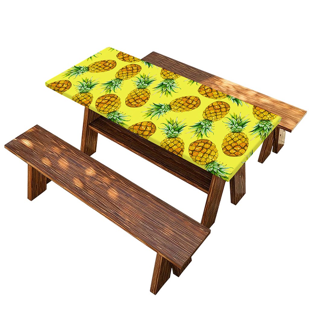 Pastel Yellow Pineapple Pattern Print Picnic Table Cover