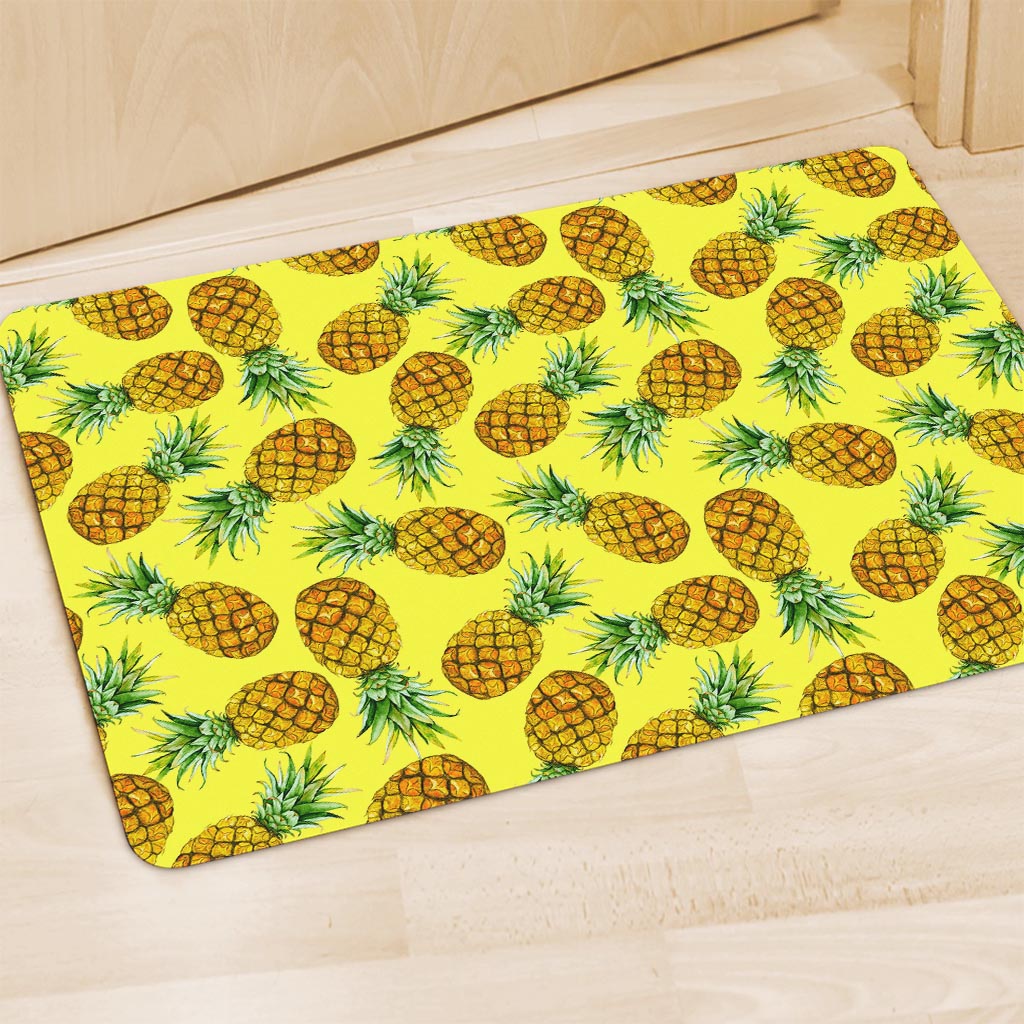 Pastel Yellow Pineapple Pattern Print Polyester Doormat