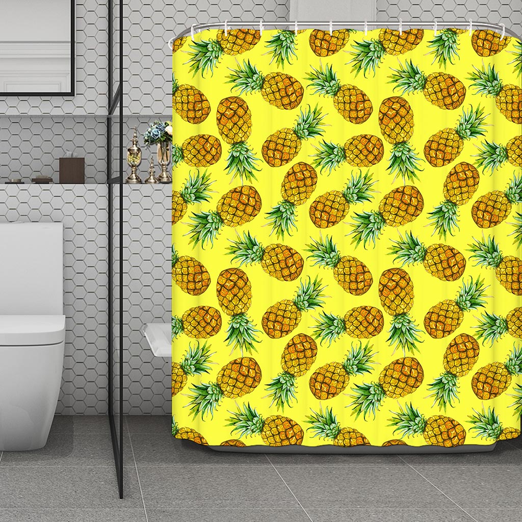 Pastel Yellow Pineapple Pattern Print Polyester Shower Curtain