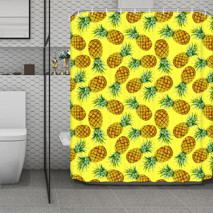 Pastel Yellow Pineapple Pattern Print Polyester Shower Curtain