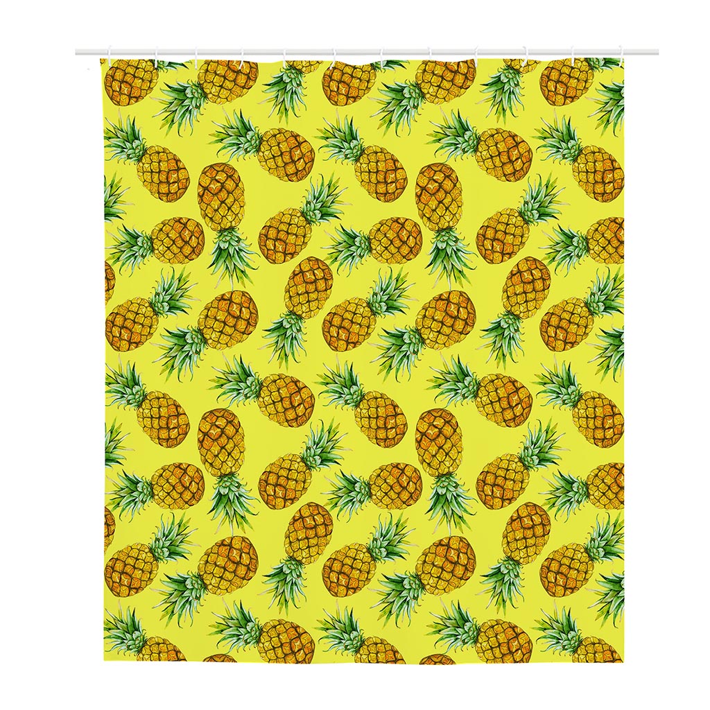 Pastel Yellow Pineapple Pattern Print Polyester Shower Curtain