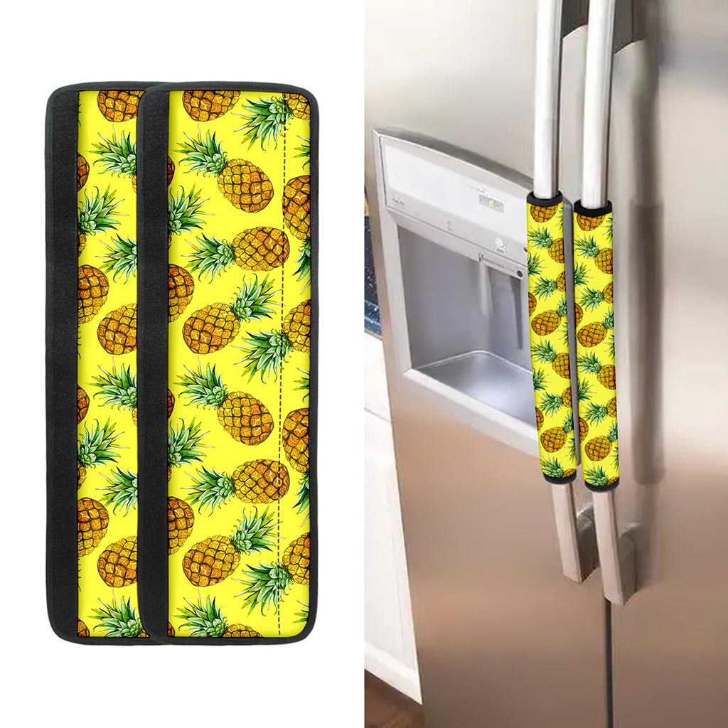 Pastel Yellow Pineapple Pattern Print Refrigerator Handle Covers