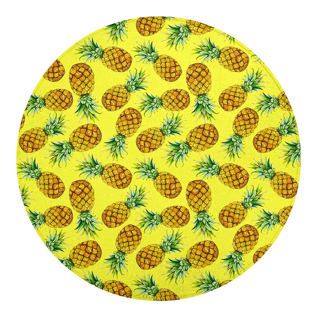 Pastel Yellow Pineapple Pattern Print Round Blanket