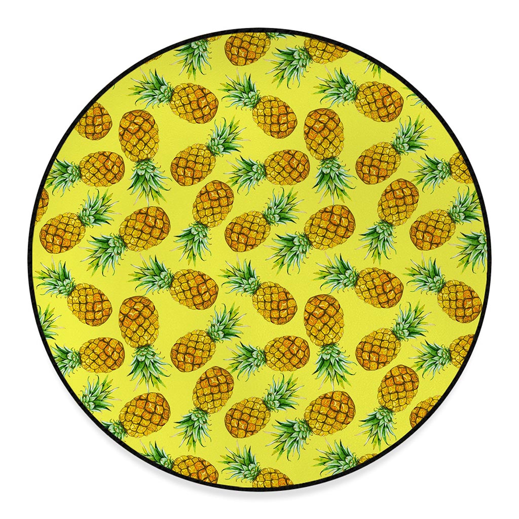 Pastel Yellow Pineapple Pattern Print Round Floor Mat