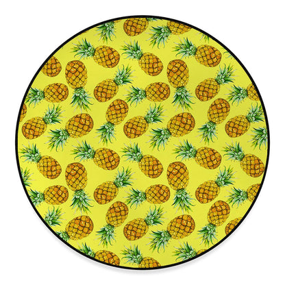 Pastel Yellow Pineapple Pattern Print Round Floor Mat