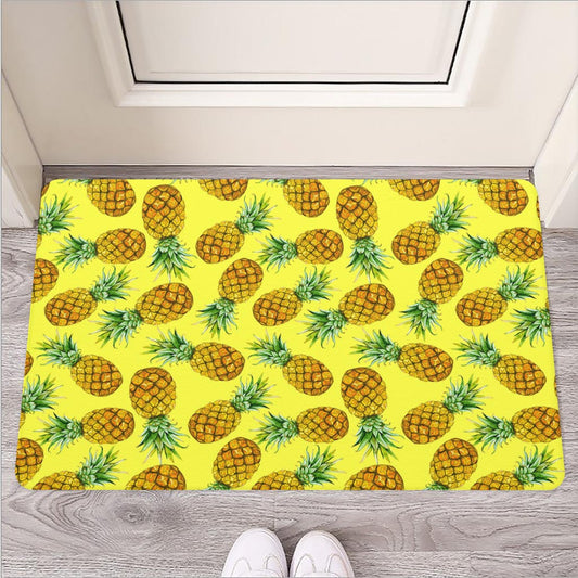 Pastel Yellow Pineapple Pattern Print Rubber Doormat