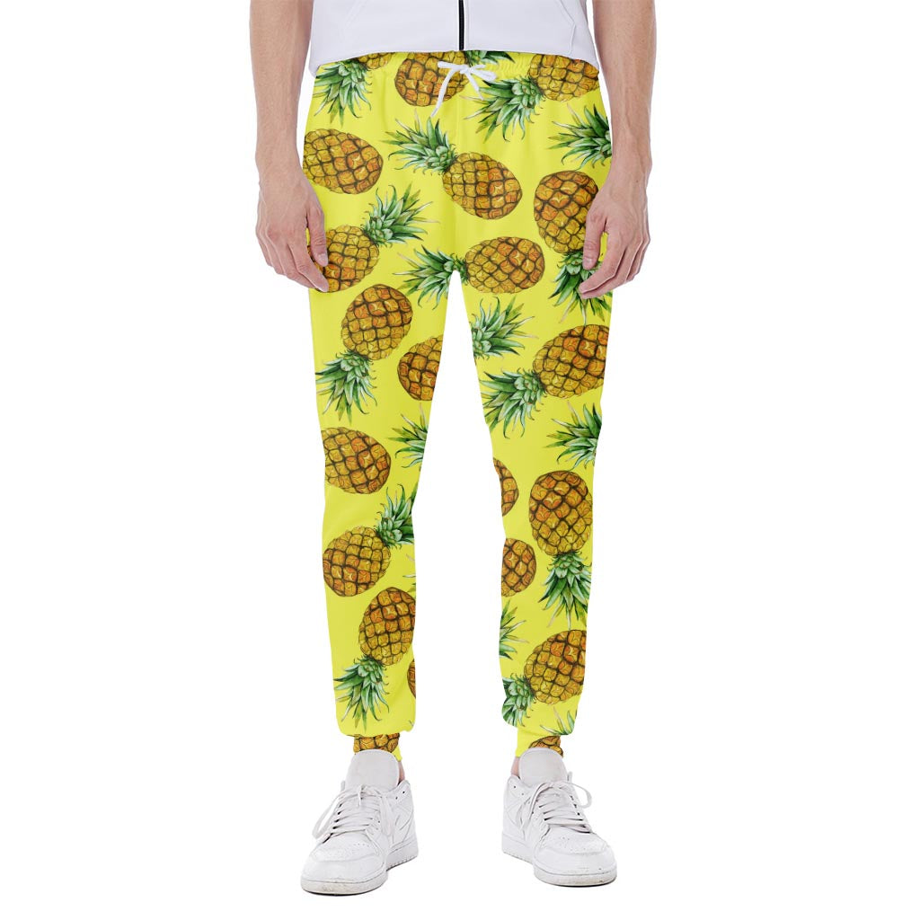 Pastel Yellow Pineapple Pattern Print Scuba Joggers